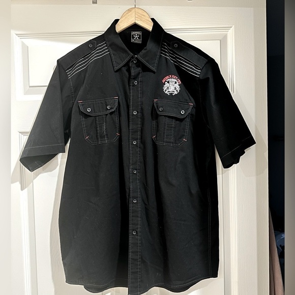 Avirex Other - Vtg Avirex Shirt Men's XL Black Button Up Mechanic Short Sleeve Pockets Grunge
